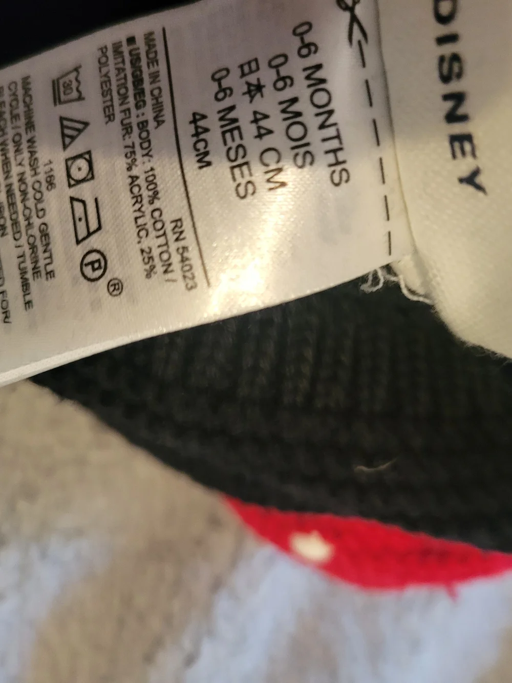 GAP Disney Black Knit Hat with Red Polka Dot Bow and Faux Fur Pom Ears